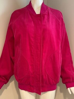 Vintage Separate Scene Fuchsia Pink Corduroy Bomber Jacket L Oversized 90s